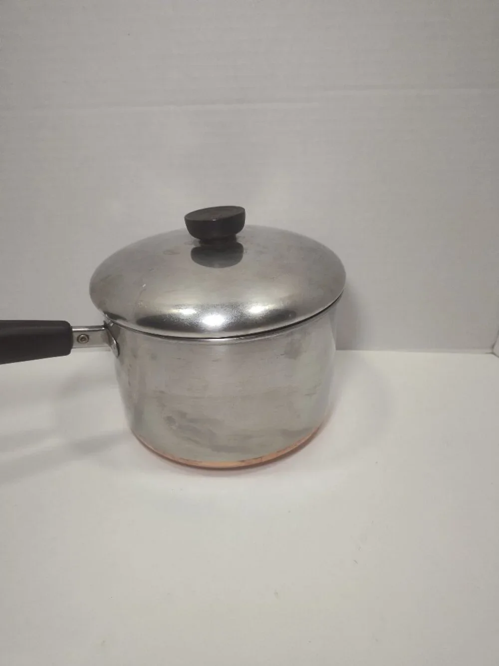 Vtg 1801 Revere Ware 3 Qt Copper Bottom Stainless Saucepan Pot w/ Lid Clinton IL